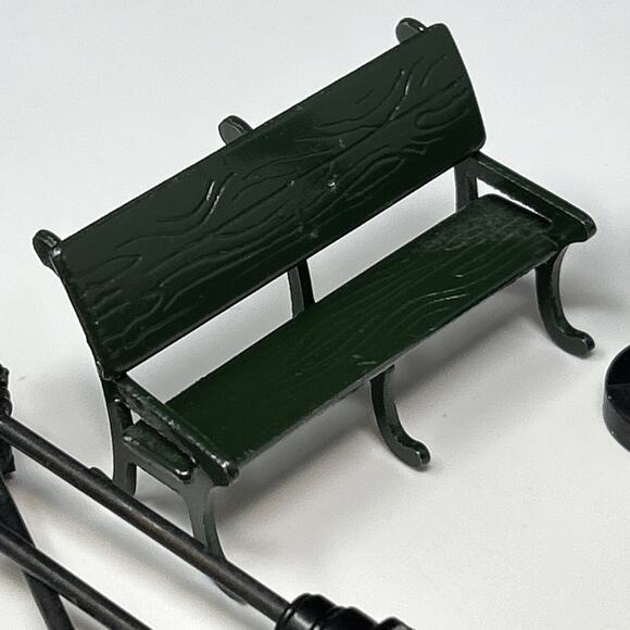 Vintage Mini Metal Christmas Village Accessories 6Pc Bench Lamp Post Street Sign - Picture 14 of 15